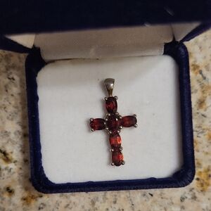 Elegant Fine Garnet Cross  Gold KTP 4 Carat Pendant